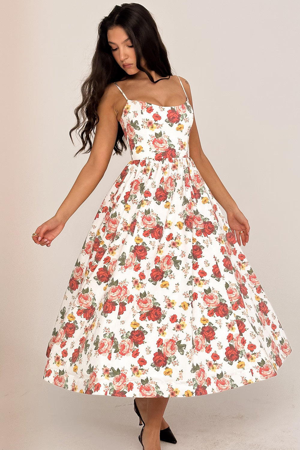italian rose print cotton corset sundress