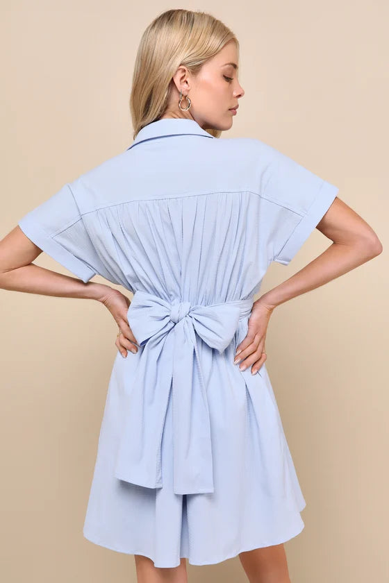 Breeze By Light Blue Tie-Back Mini Dress With Pockets