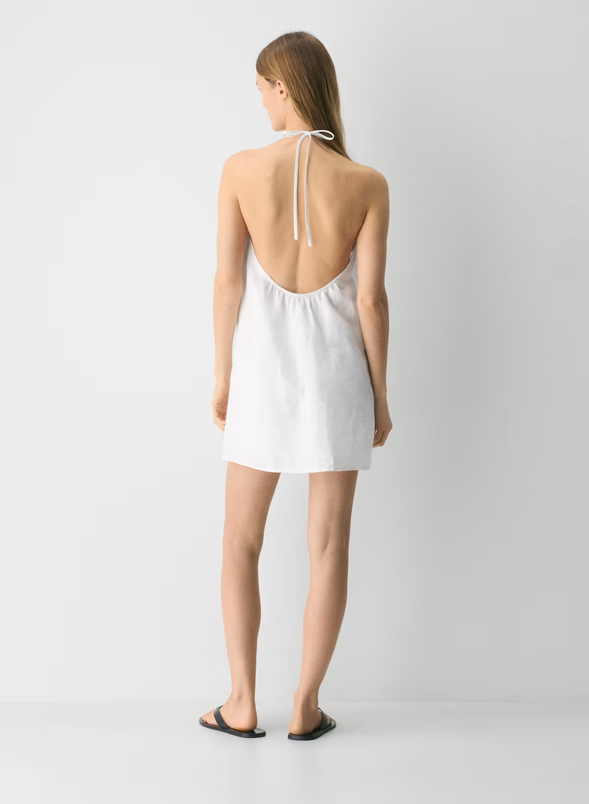 Striped linen micro halter dress