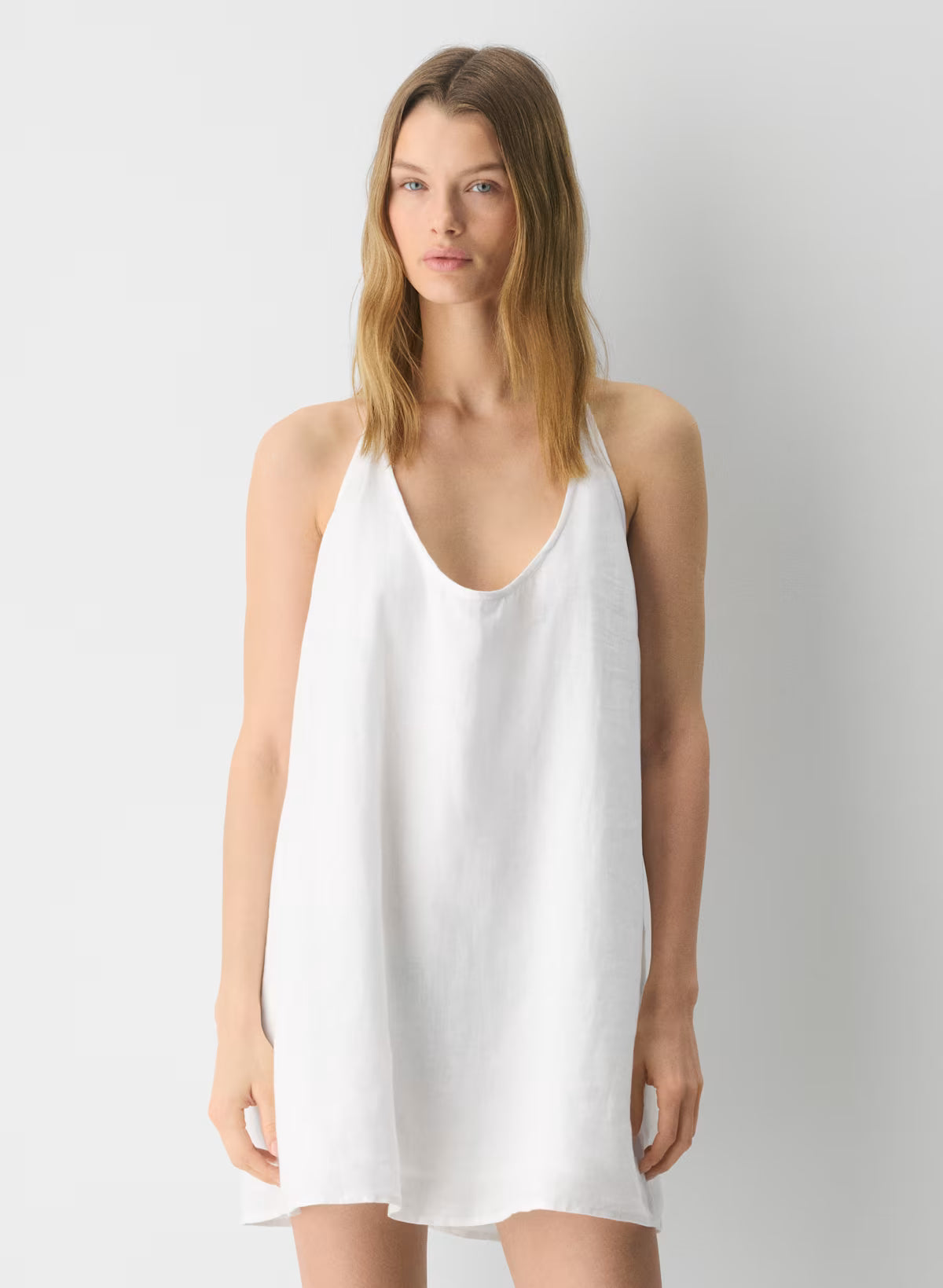 Striped linen micro halter dress