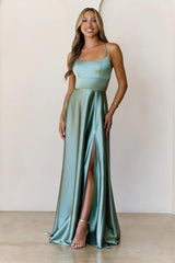 Soaked In Beauty Satin Maxi Dress Sage