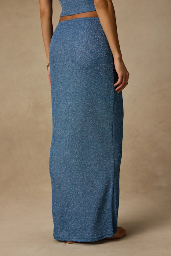 Sea Glass Blue Lurex Maxi Skirt Swim Cover-Up