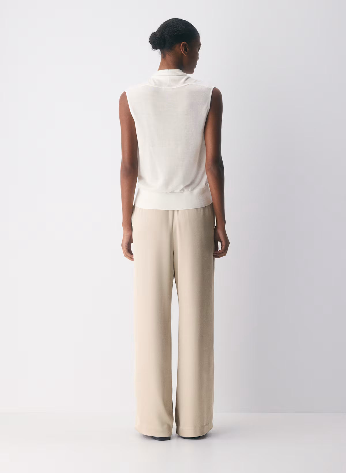 Japanese double satin relaxed wide-leg pull-on pants