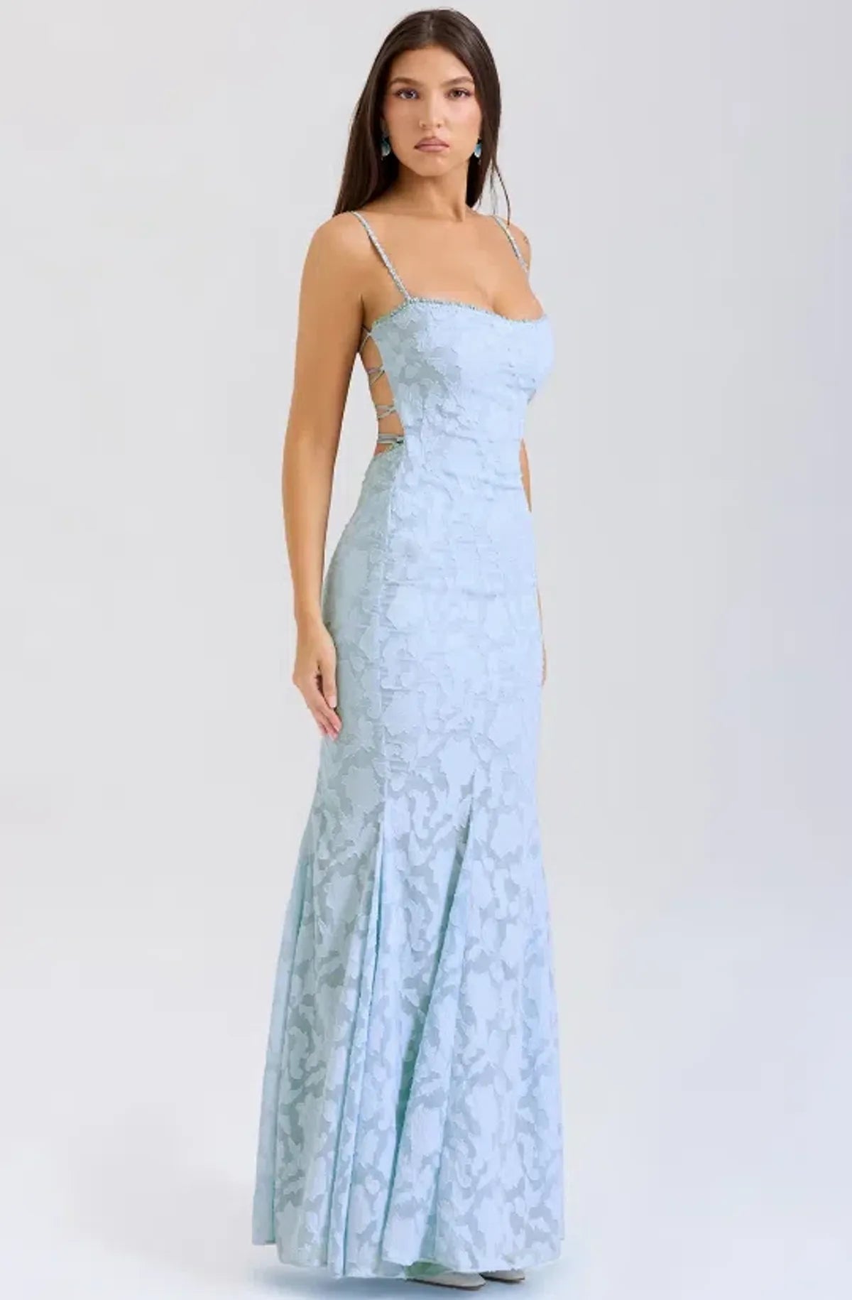 Joan-B Back Lacing Floral Jacquard Dress