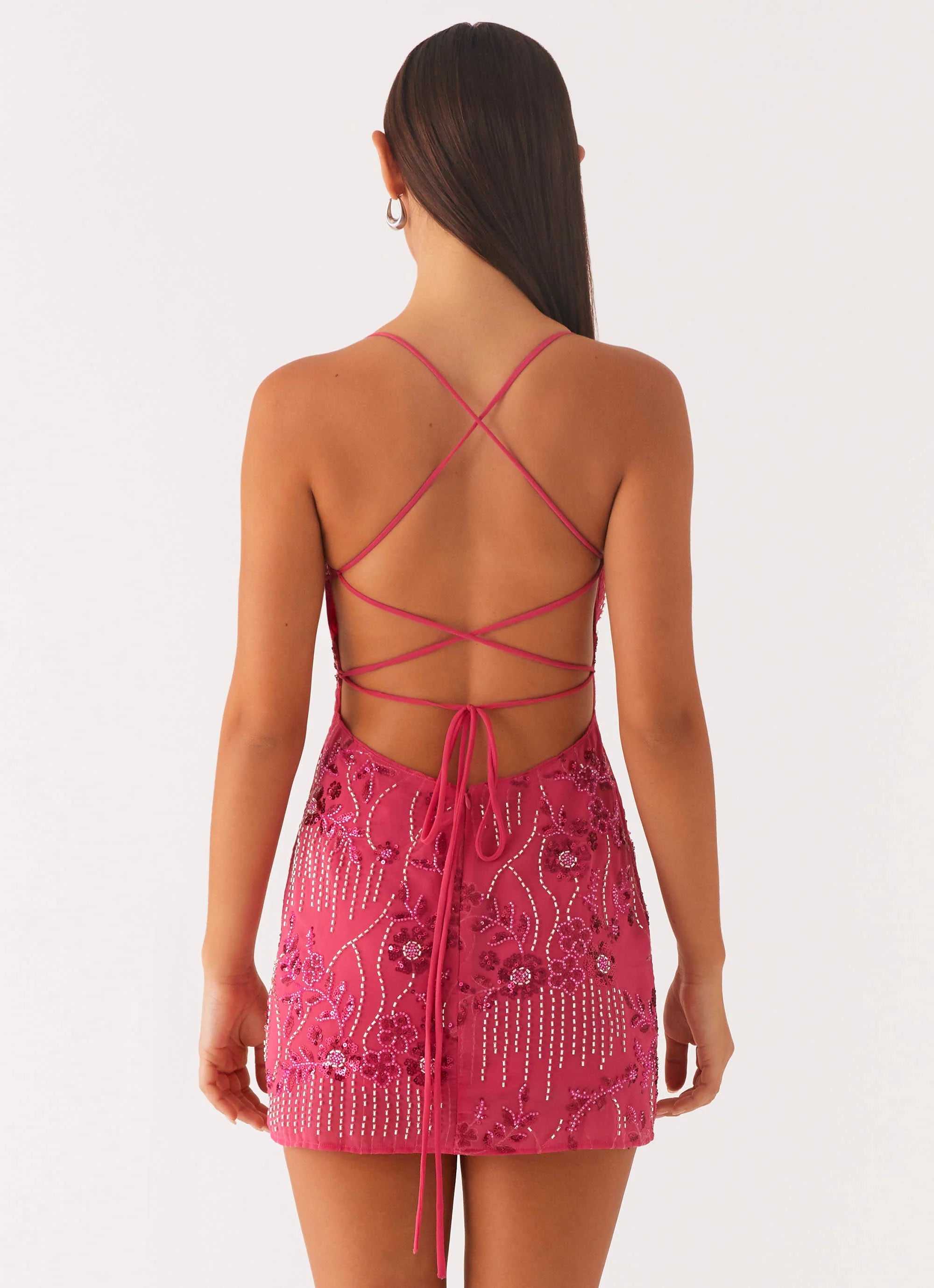 Vietta Sequin Cami Micro Mini Dress - Fuchsia