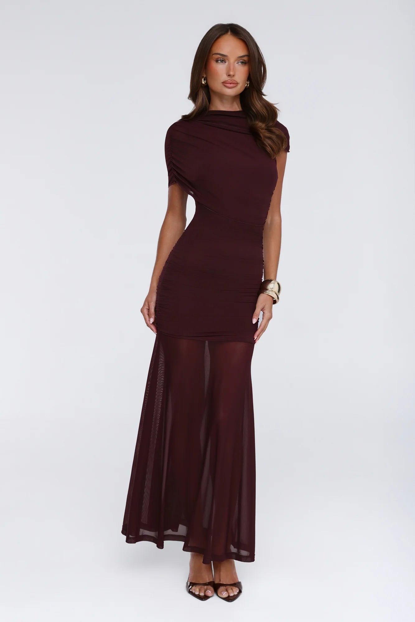 Effortless Theory Mesh Maxi Dress Burgundy
