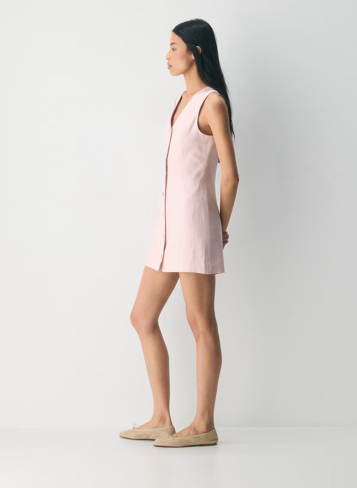 Button-up linen mini dress