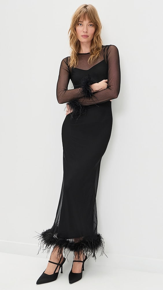 Mesh Feather Trim Dress