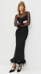 Mesh Feather Trim Dress