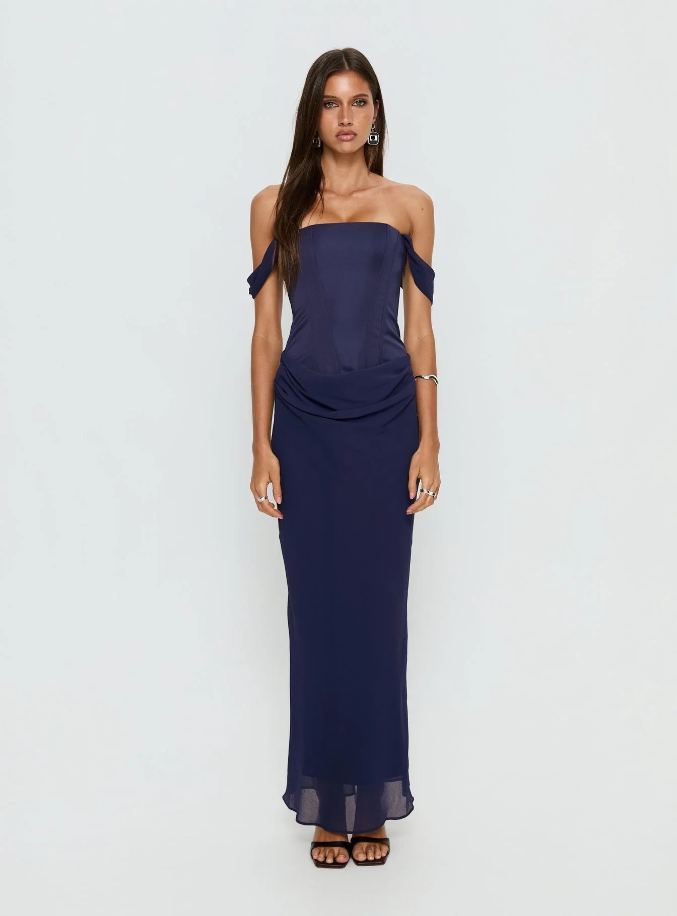 Joslyne Off Shoulder Corset Maxi Dress Navy