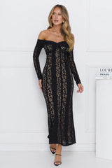 Pure Happiness Off Shoulder Lace Maxi Dress Black