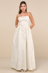 Gorgeous Extravagance Ivory Floral Jacquard Maxi Dress