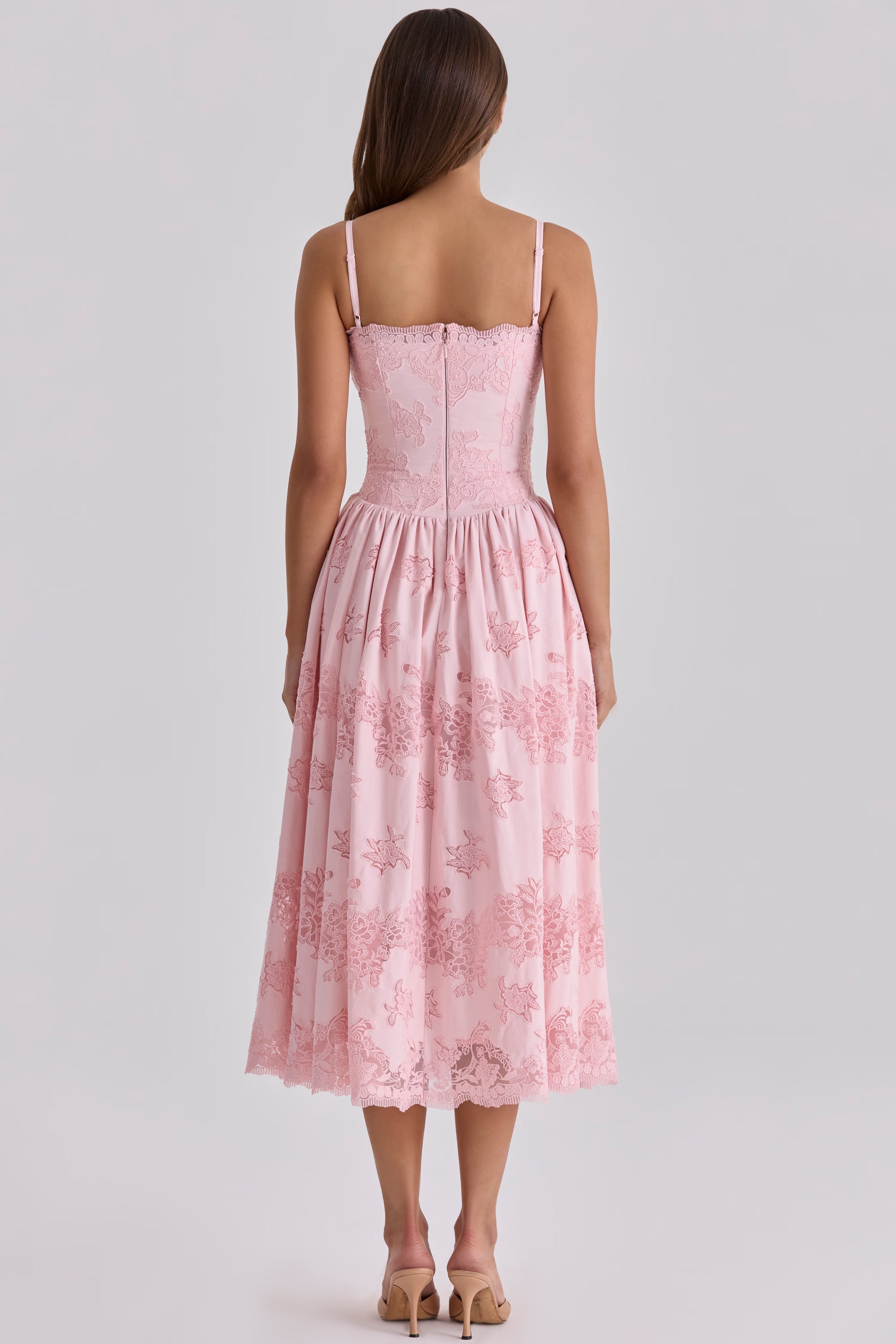 pink cotton broderie anglais lace midi sundress