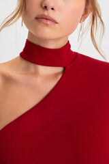 Keep It Interesting Red Cutout One-Shoulder Maxi Dress