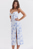 blue print corset midi dress