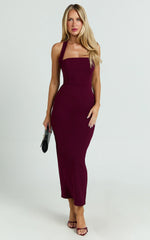 Halter Neck Column Dress in Wine
