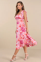Fleurette Pink Floral Tie-Strap Midi Dress