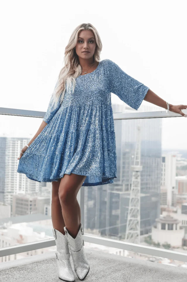 My Queen Sequin Baby Doll Dress