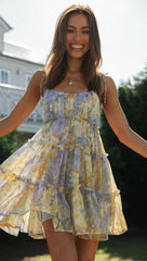 Summer Spaghetti Floral Boho Tiered Mini Dress