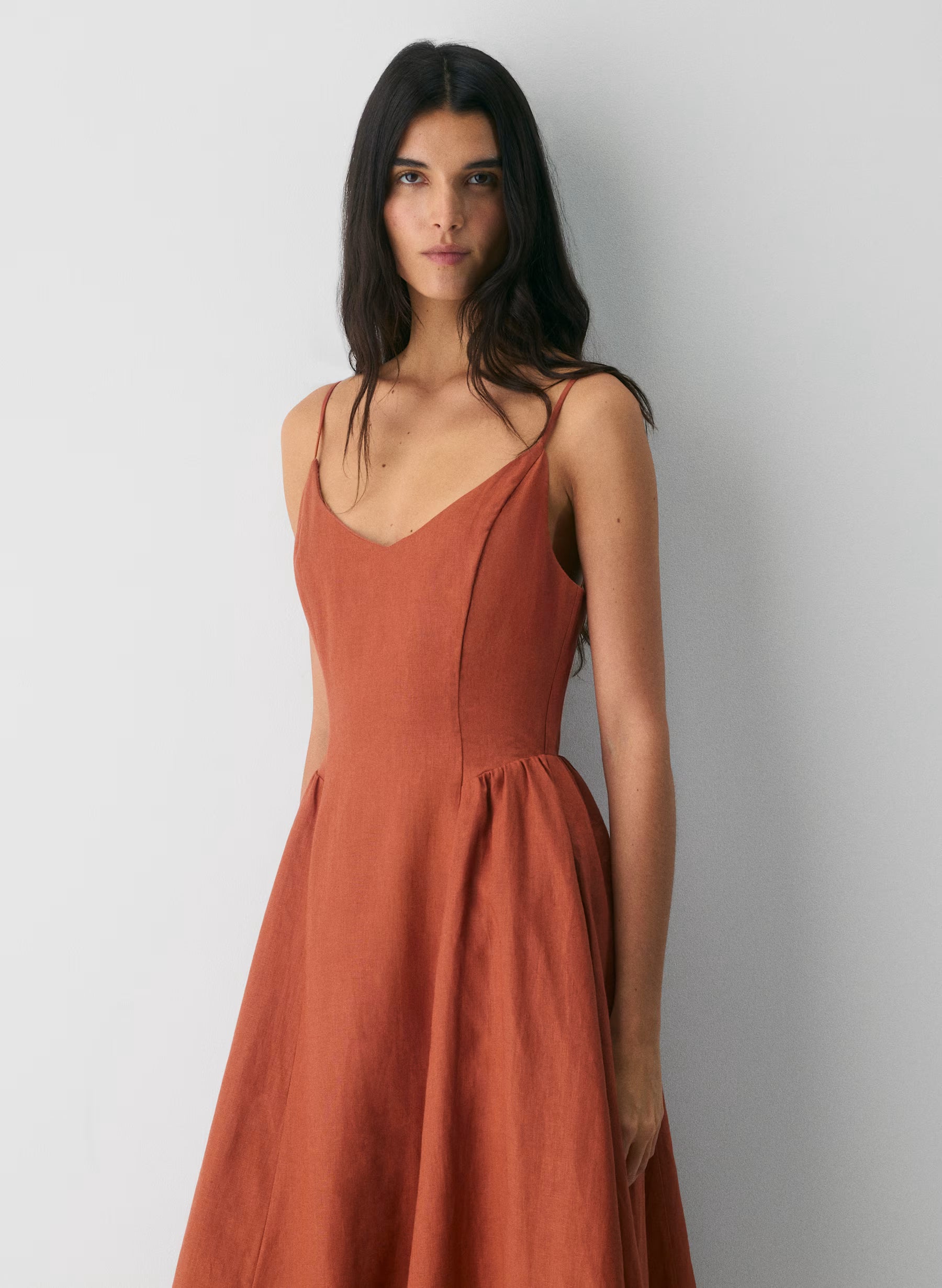 V-neck linen maxi dress
