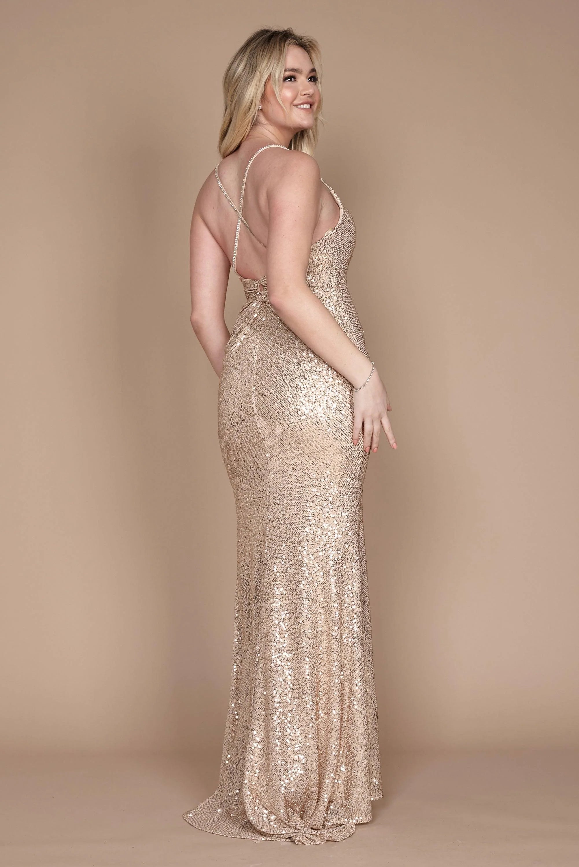Long Formal Fitted Sequin Prom Dress