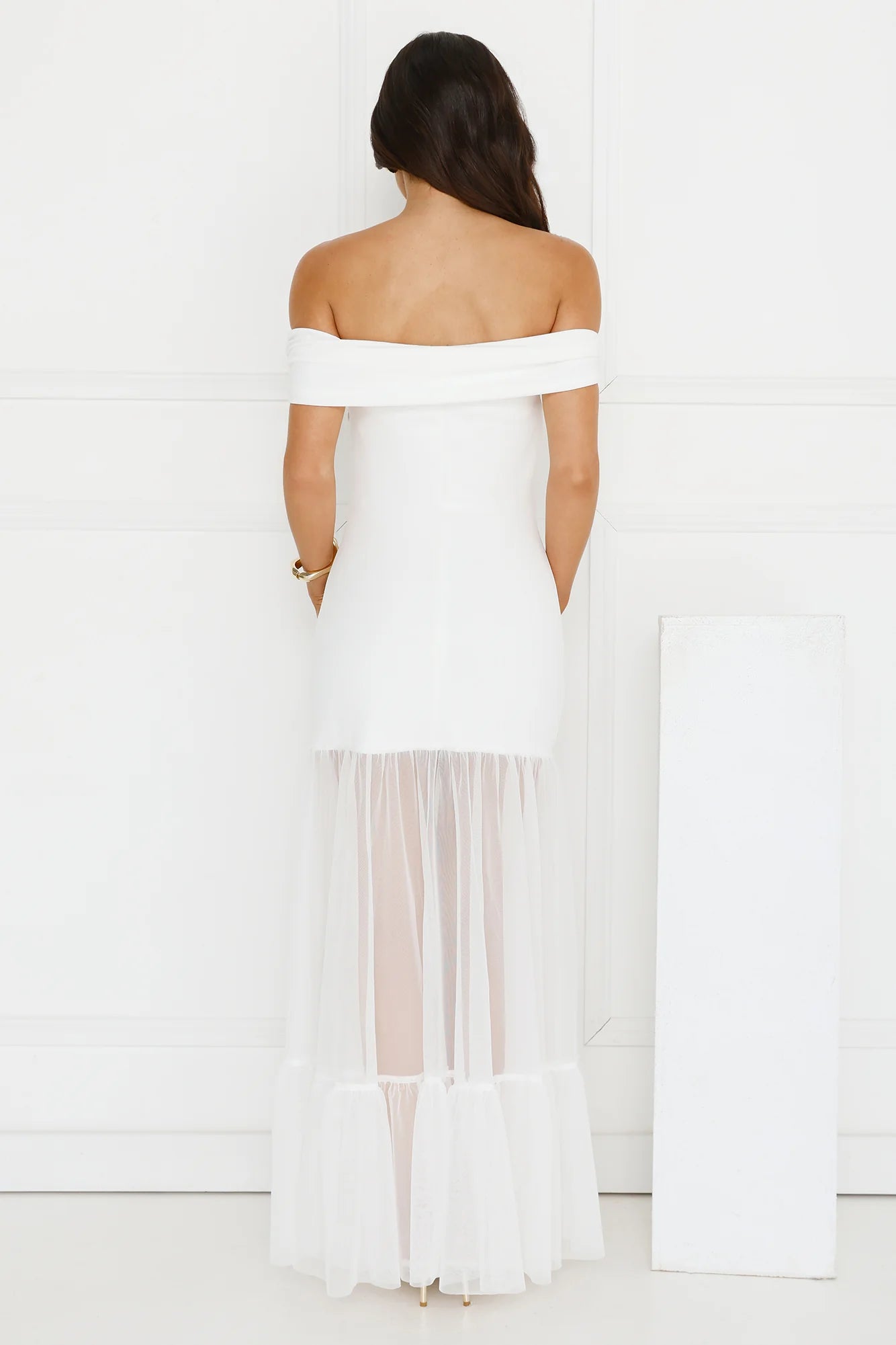 Moonbeam Reverie Off Shoulder Maxi Dress White
