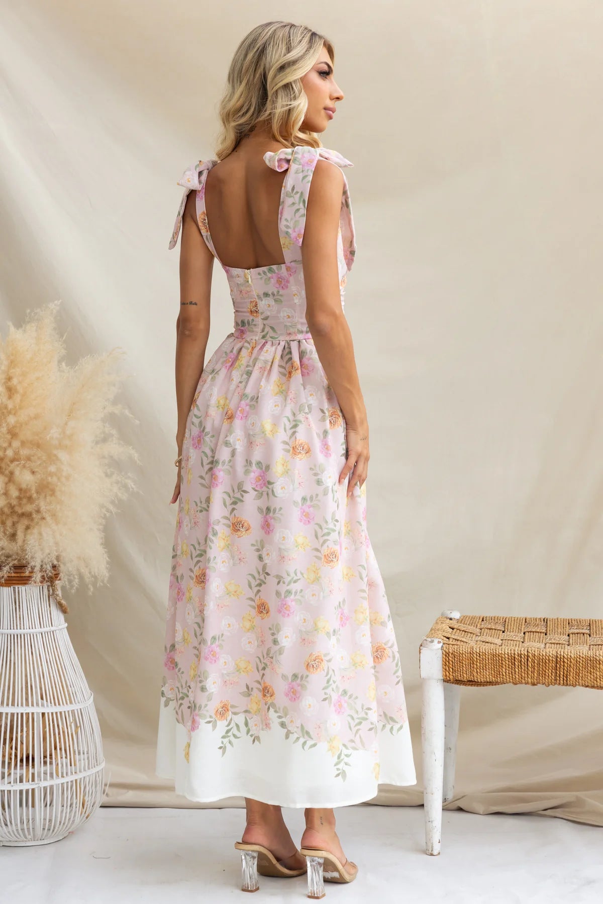 Printed Tie Shoulder Midi Cami Dress