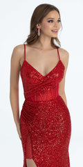 Illusion Sequin Corset Lace Up Column Dress