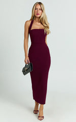 Halter Neck Column Dress in Wine