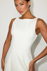 Lavonne White Sleeveless Boat Neck Mini Dress