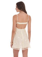 Sequin Embroidered A-Line Dress in Cream