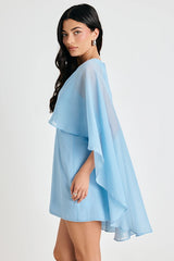 Jolia Light Blue Cape V-Neck Mini Dress