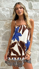 Bethani Mini Dress - Chocolate/Blue Palm