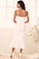 Found Your Love White Lace Sleeveless Trumpet Midi Dress
