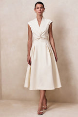 Kylen | Cream V-Neck Midi Dress