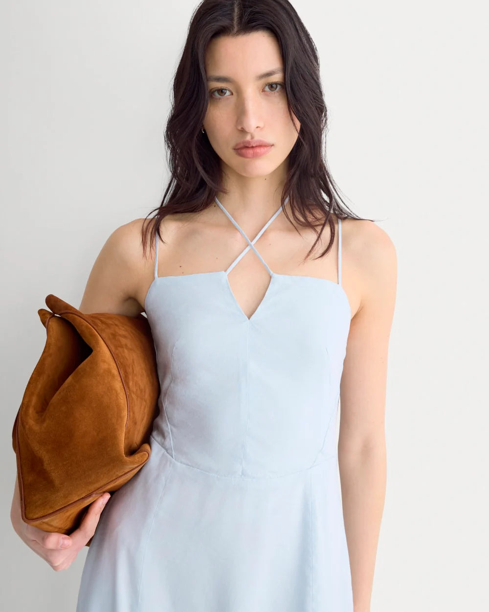 Tie-Neck Dress in Stretch Linen | Skywriting