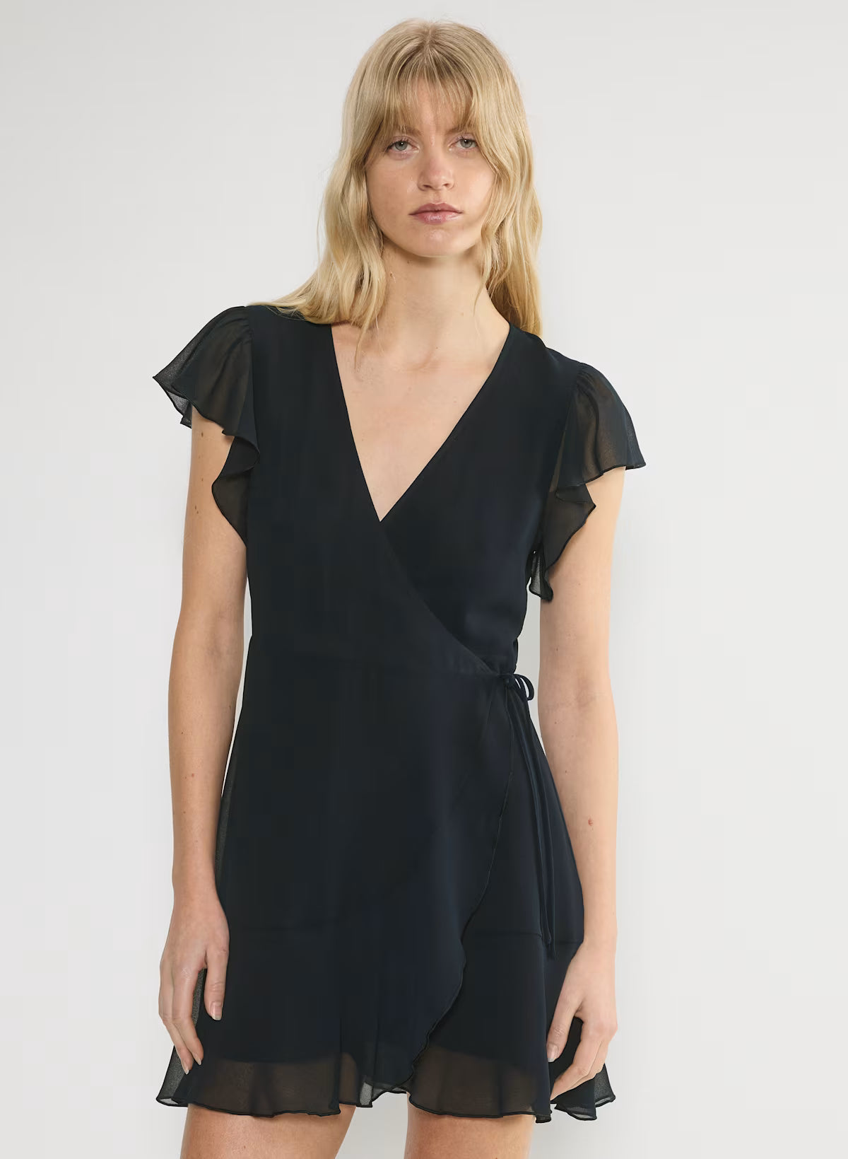 Chiffon ruffle wrap dress