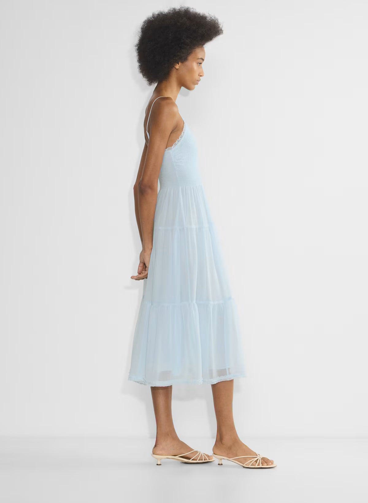 Chiffon tiered V-neck midi dress— glimmer