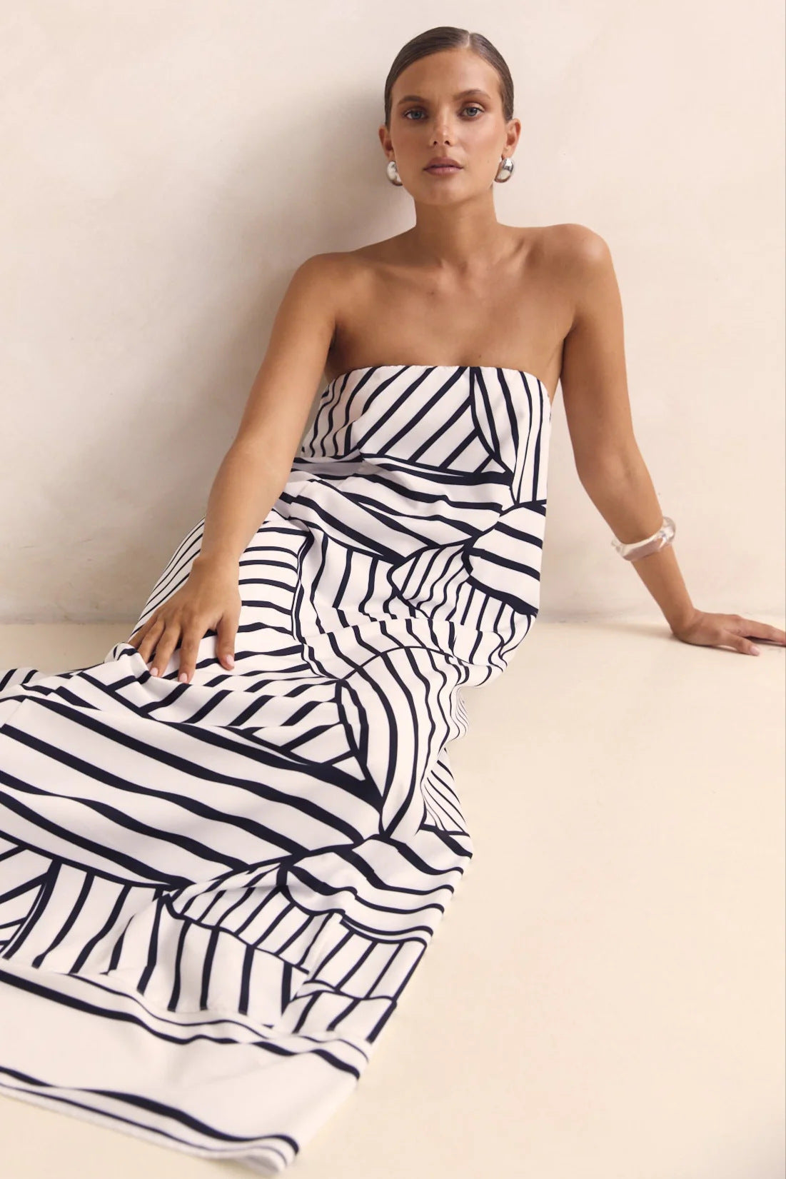 Smocked Printed Tube Maxi Dress