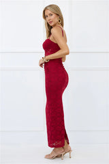 Chic After Dark Lace Maxi Dress Burgundy