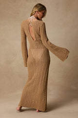 Yates Light Brown Crochet Sequin Maxi Swim Cover-Up