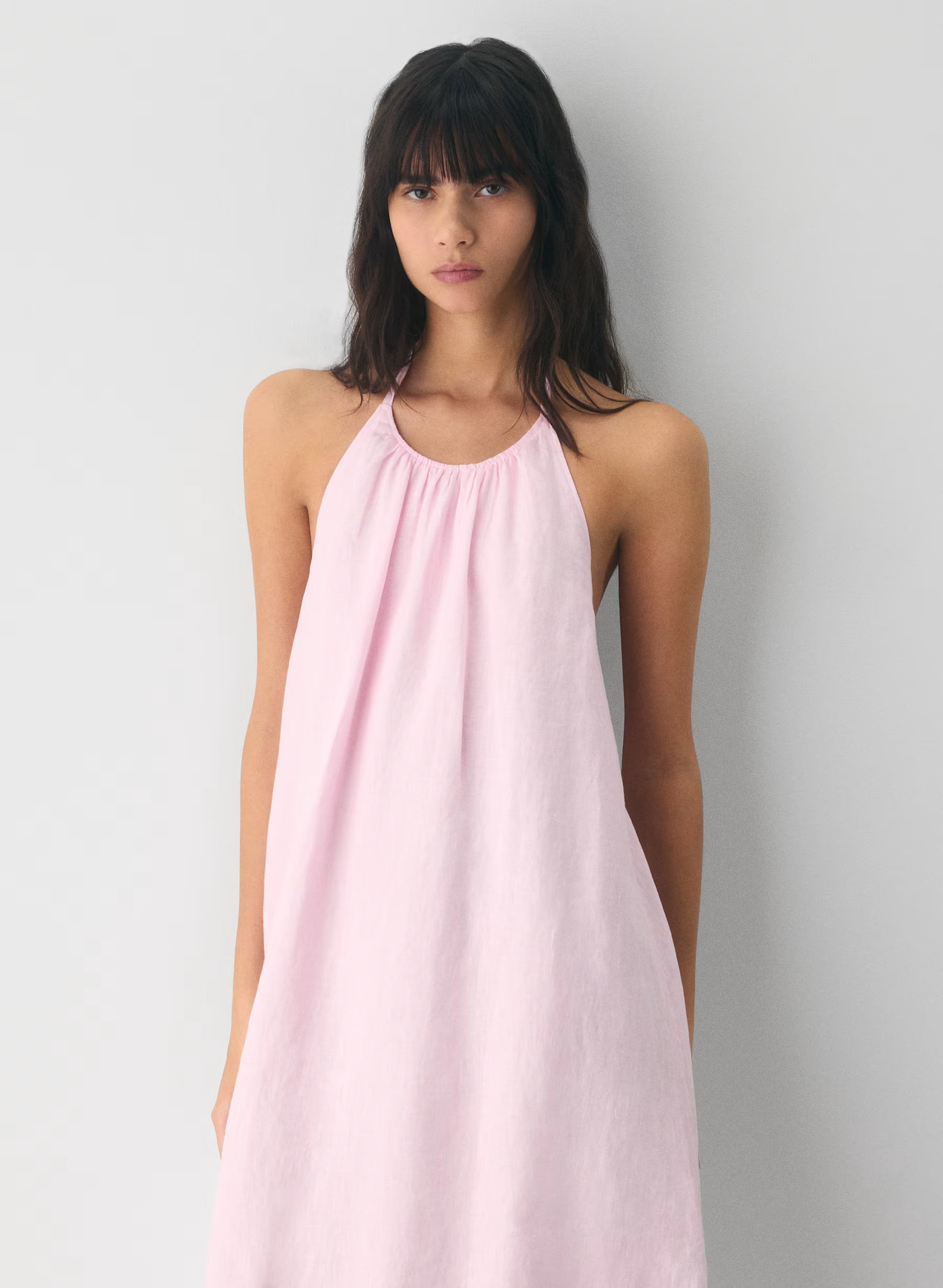 Linen halterneck maxi dress