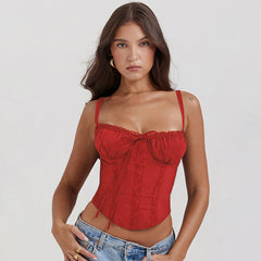 Red Lacework Solid Color Cropped Tanks