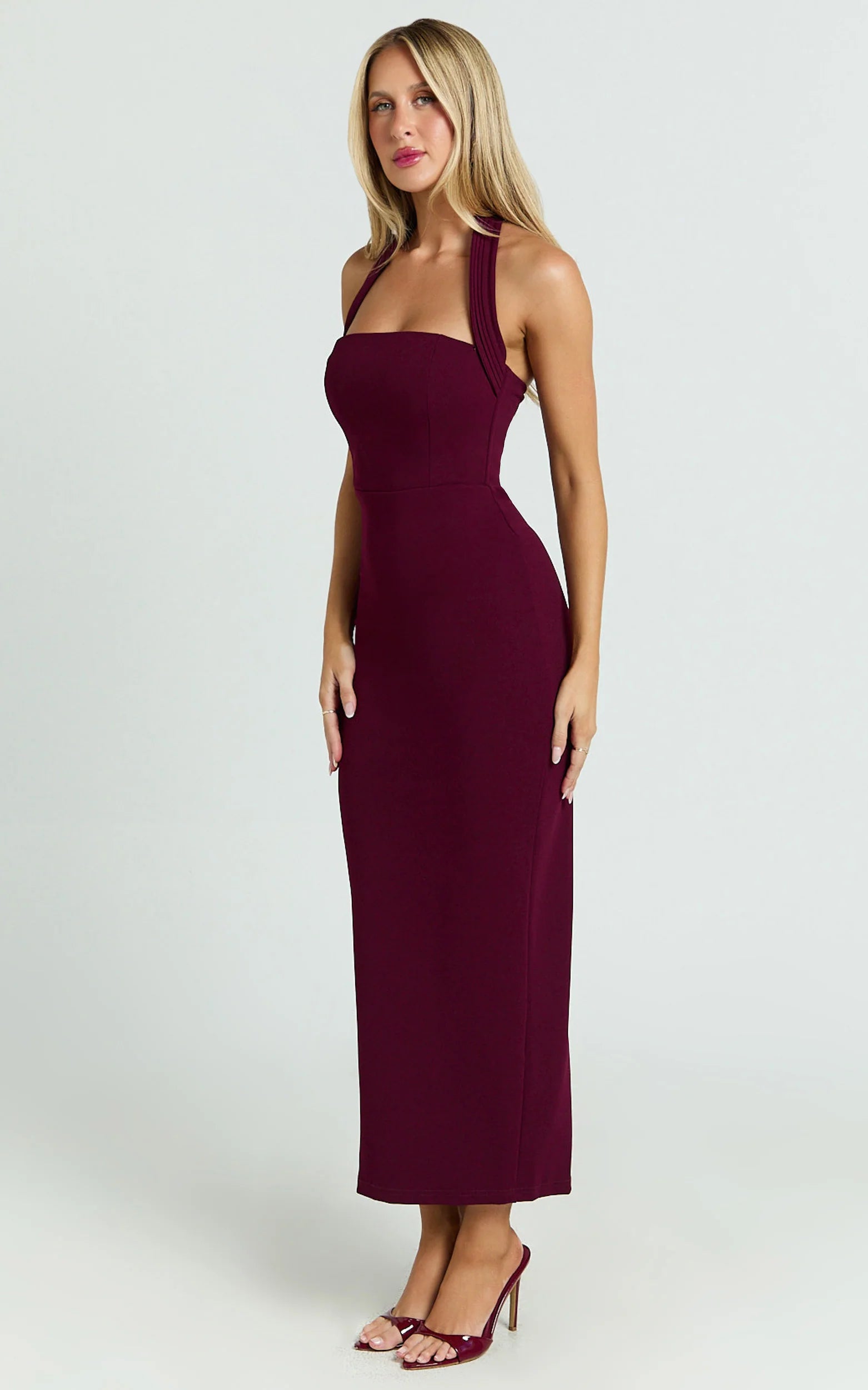 Halter Neck Column Dress in Wine