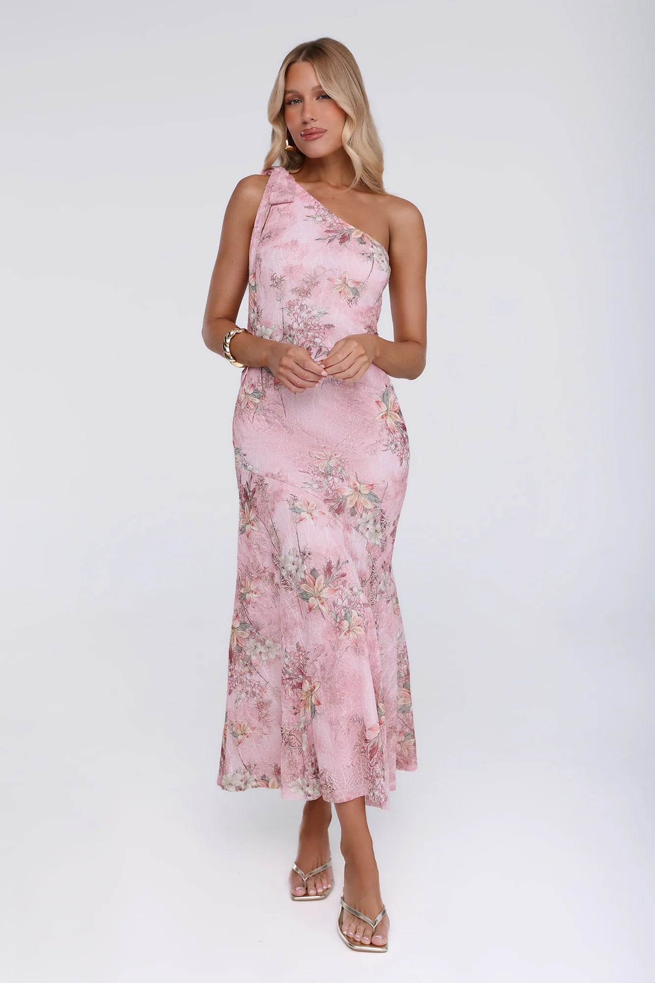 Pretty Whispers One Shoulder Maxi Dress Pink