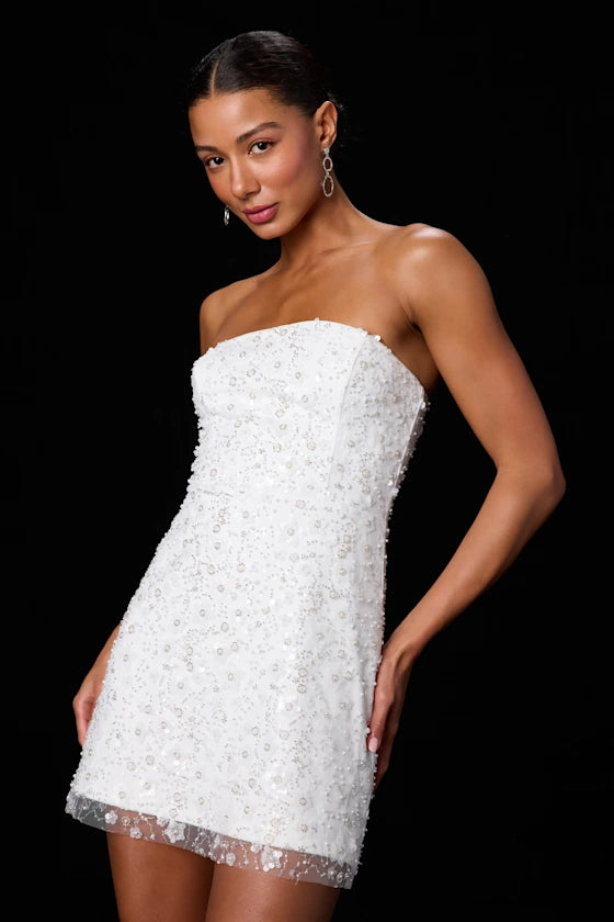 Grecia White Sequin Strapless Mini Dress