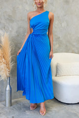 Elegant Pleated One Shoulder Cut-out Waist Midi Dress