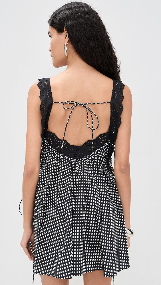 Lucilla Eyelet Trimmed Open Back Mini Dress