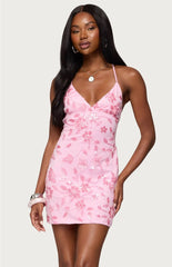 Ayv Sequin Floral Backless Mini Dress