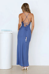 Oceanside Aura Linen Blend Maxi Dress Blue